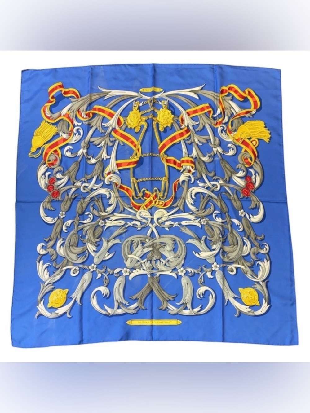 HERMES Vintage Rare Collectible Carre 90 Equestrian 100% Silk Scarf Blue